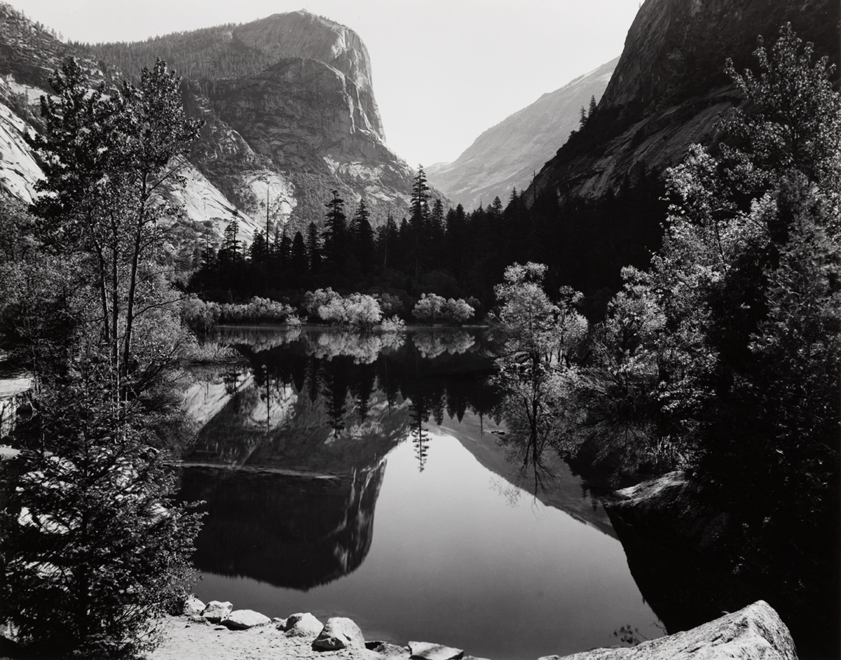 Ansel Adams, Mirror Lake, Yosemite, 1935, 7 3/4 x 9 7/8”, gelatin silver print.